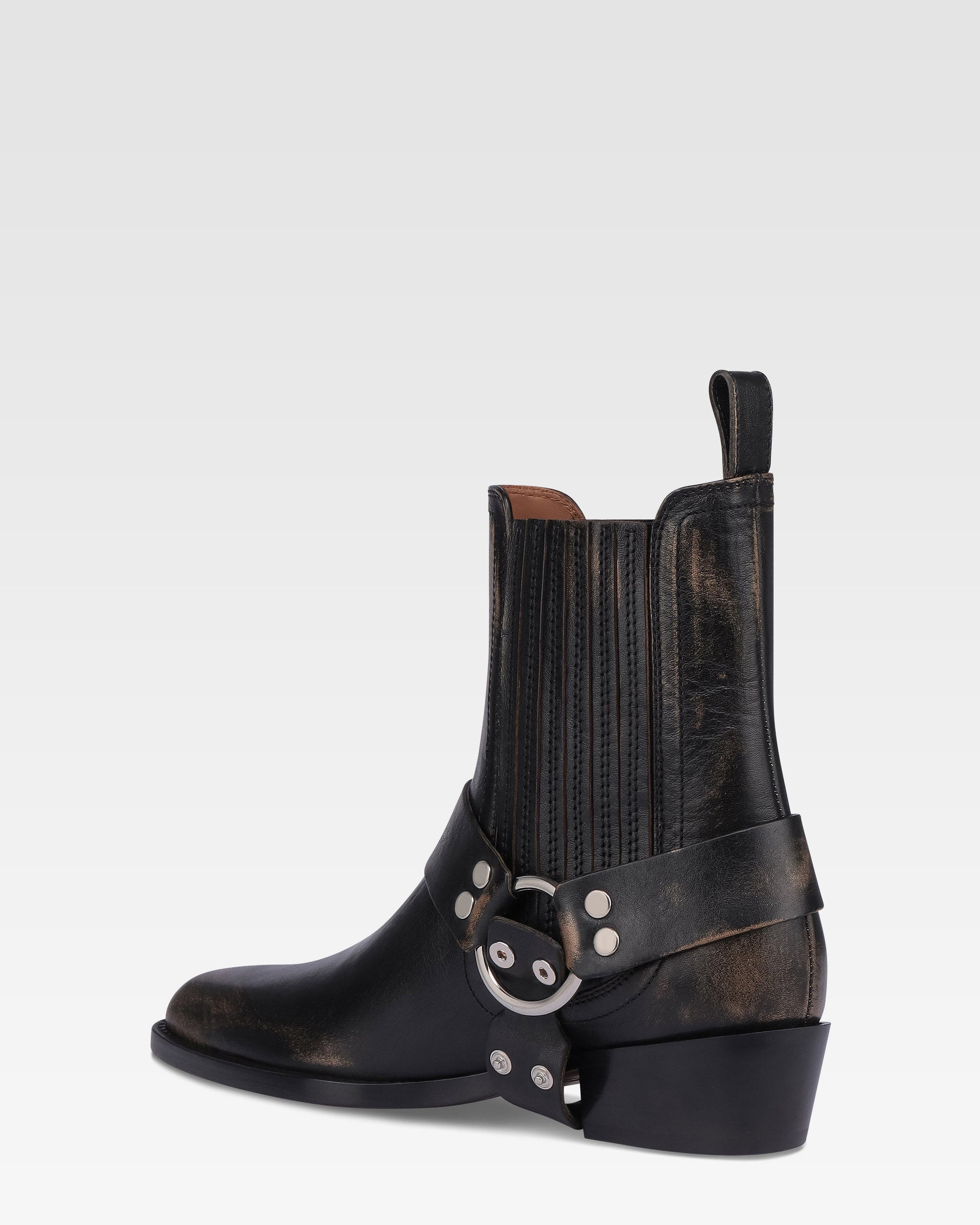 Ankle boots in black brushed leather