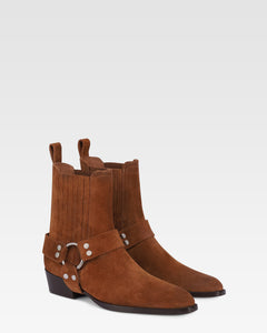 Ankle boots in cognac calf suede leather