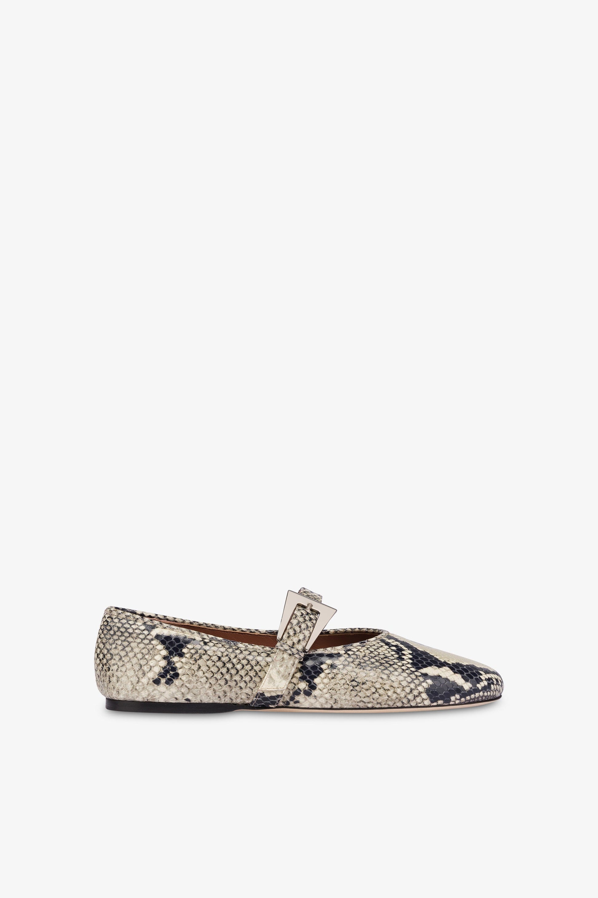 Ballerinas aus naturfarbenem Leder mit Python-Print.