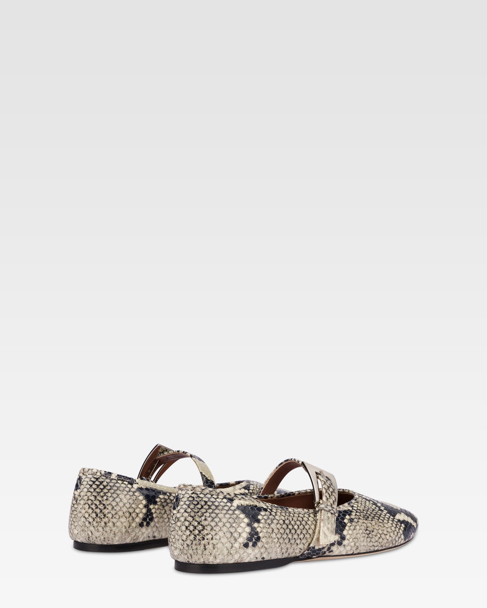 Ballet flats in natural python-printed leather
