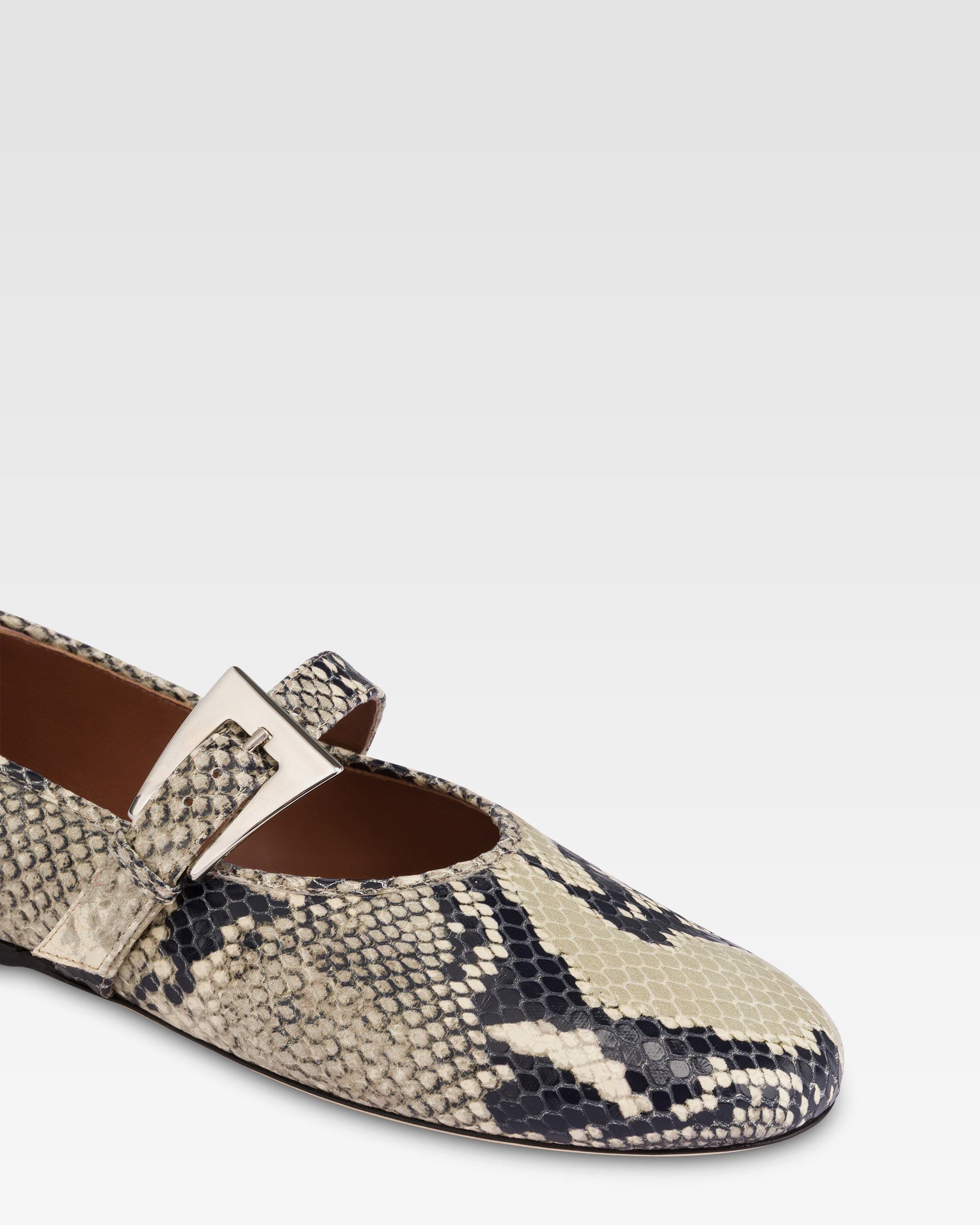 Ballet flats in natural python-printed leather