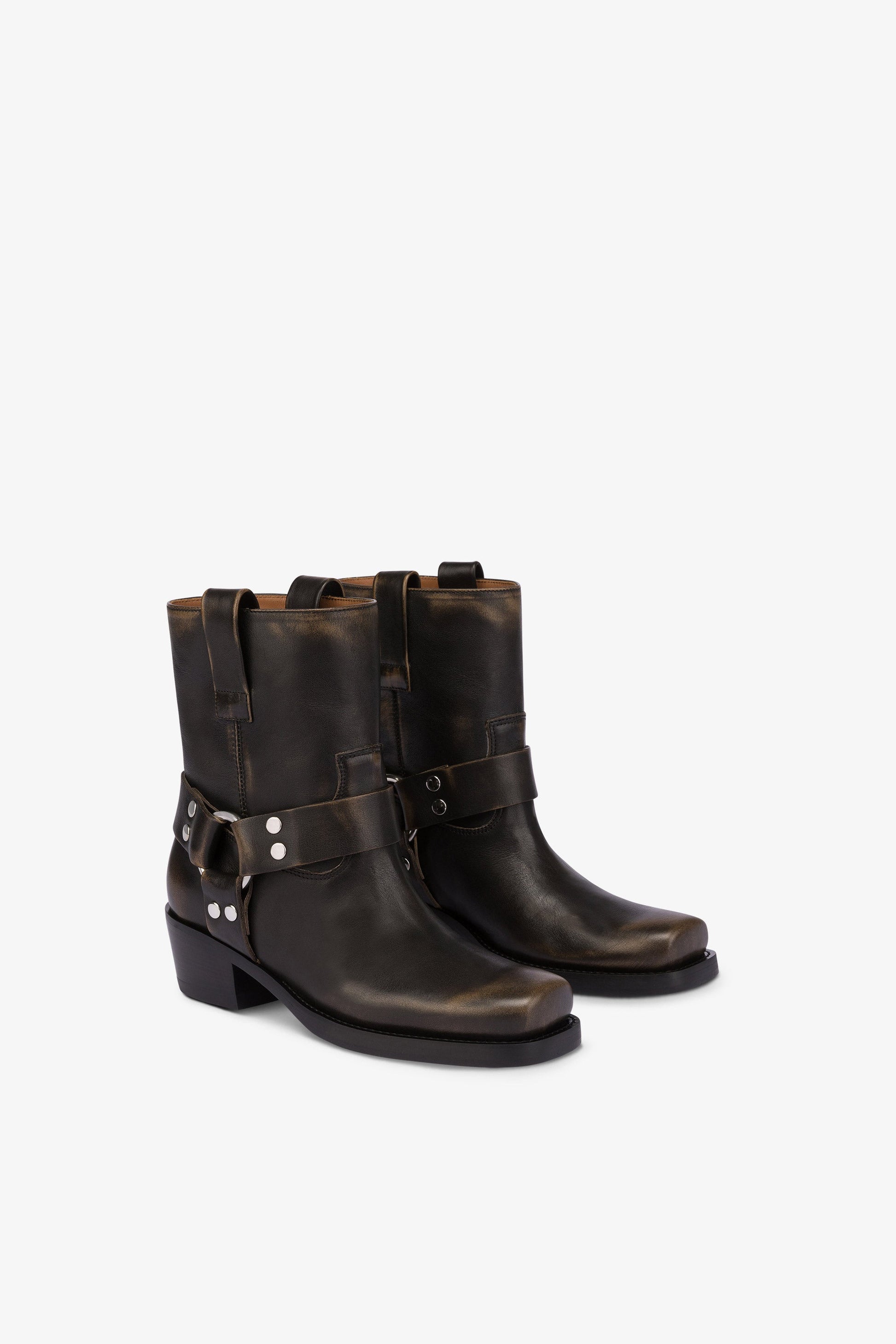 Square-toe ankle boots in soft black brushed leather