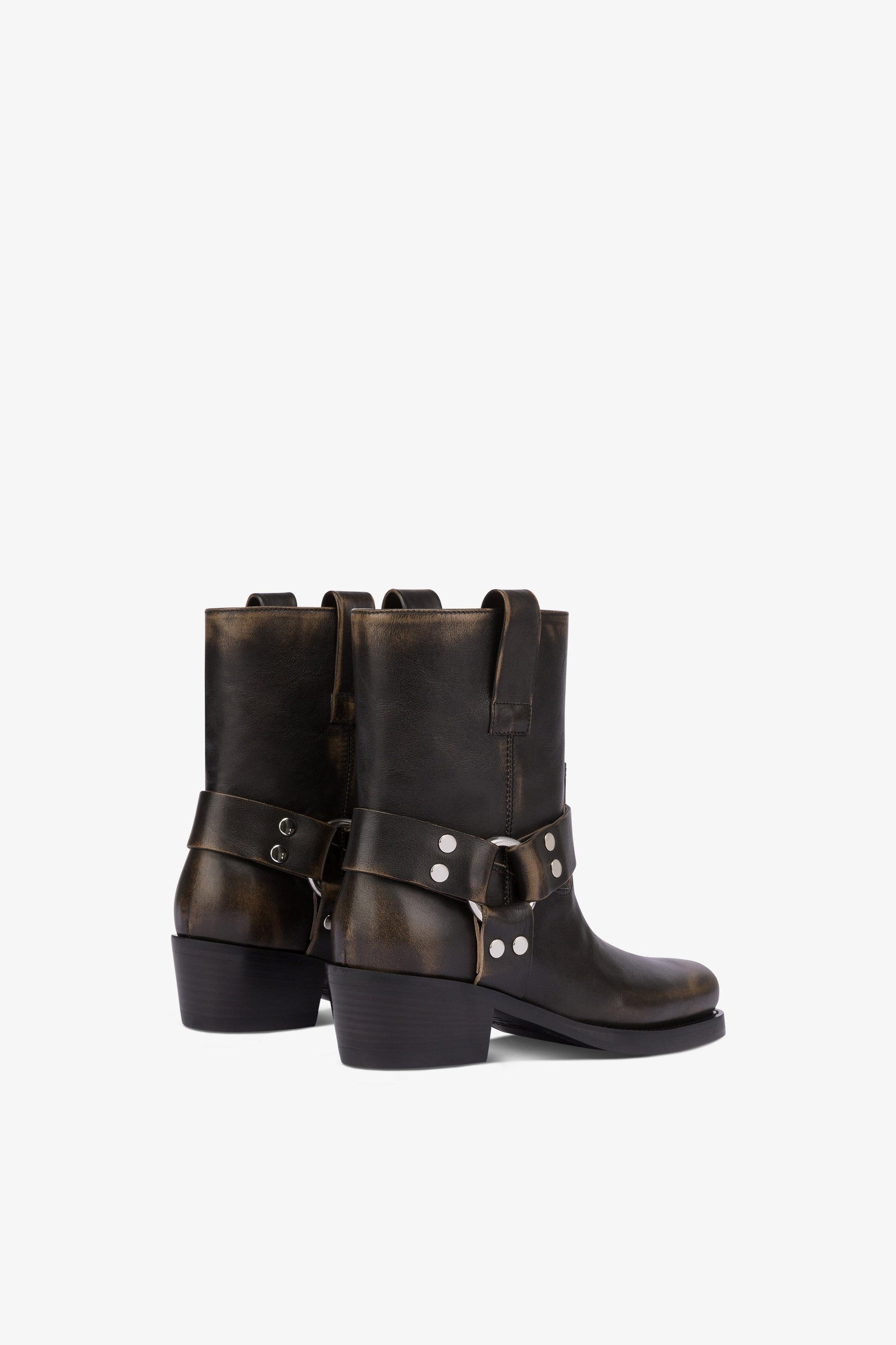 Square-toe ankle boots in soft black brushed leather