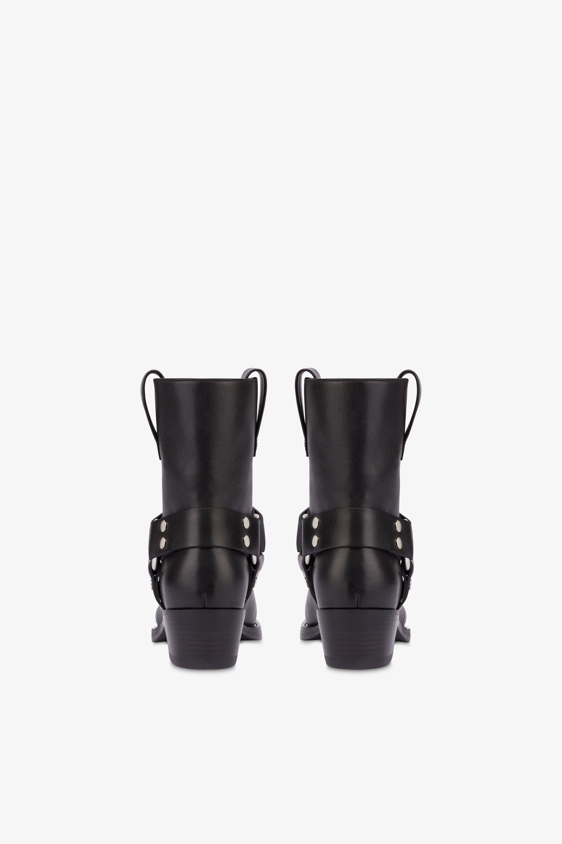 Bottines a bout carre en cuir lisse noir