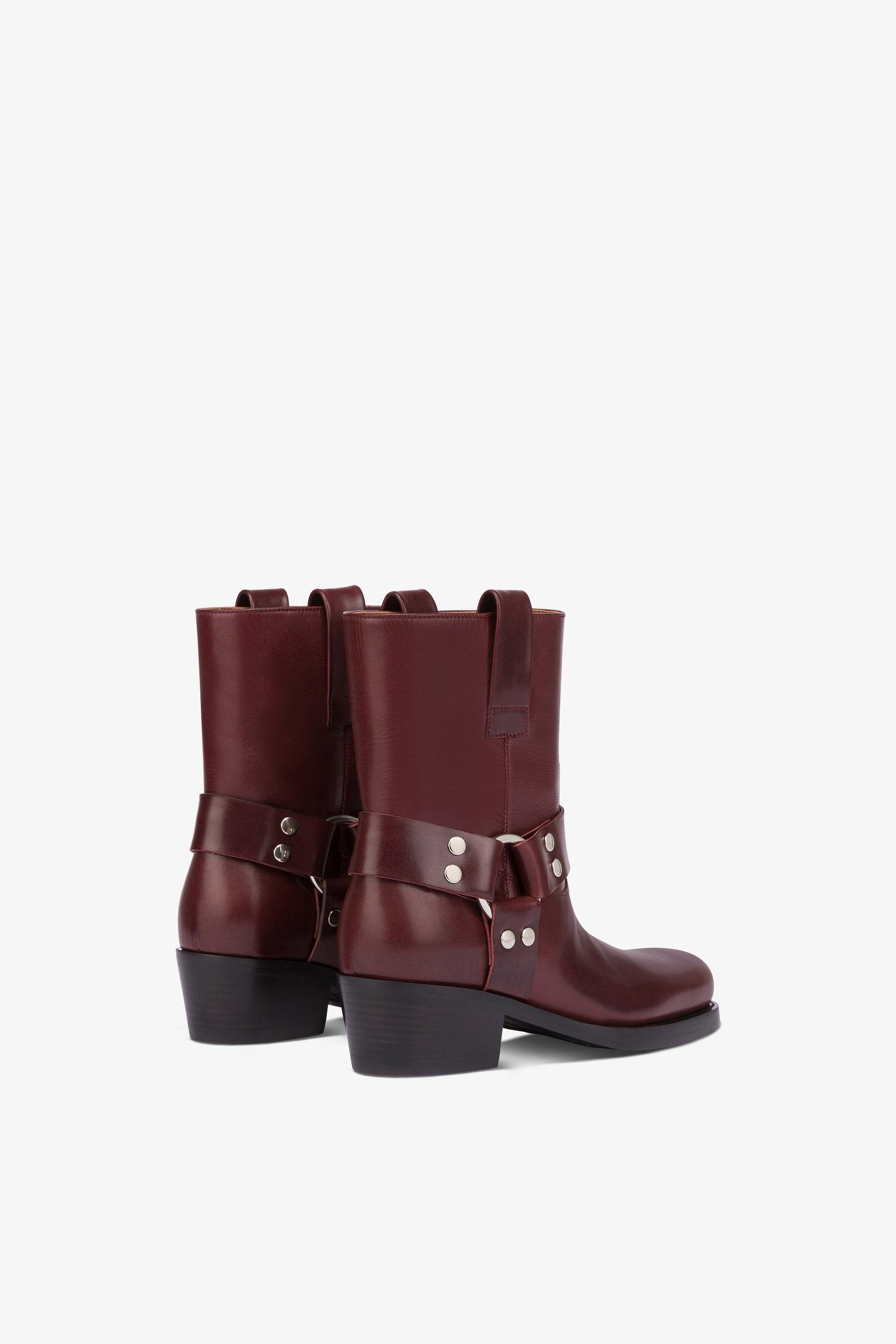 Bottines a bout carre en cuir souple couleur prune