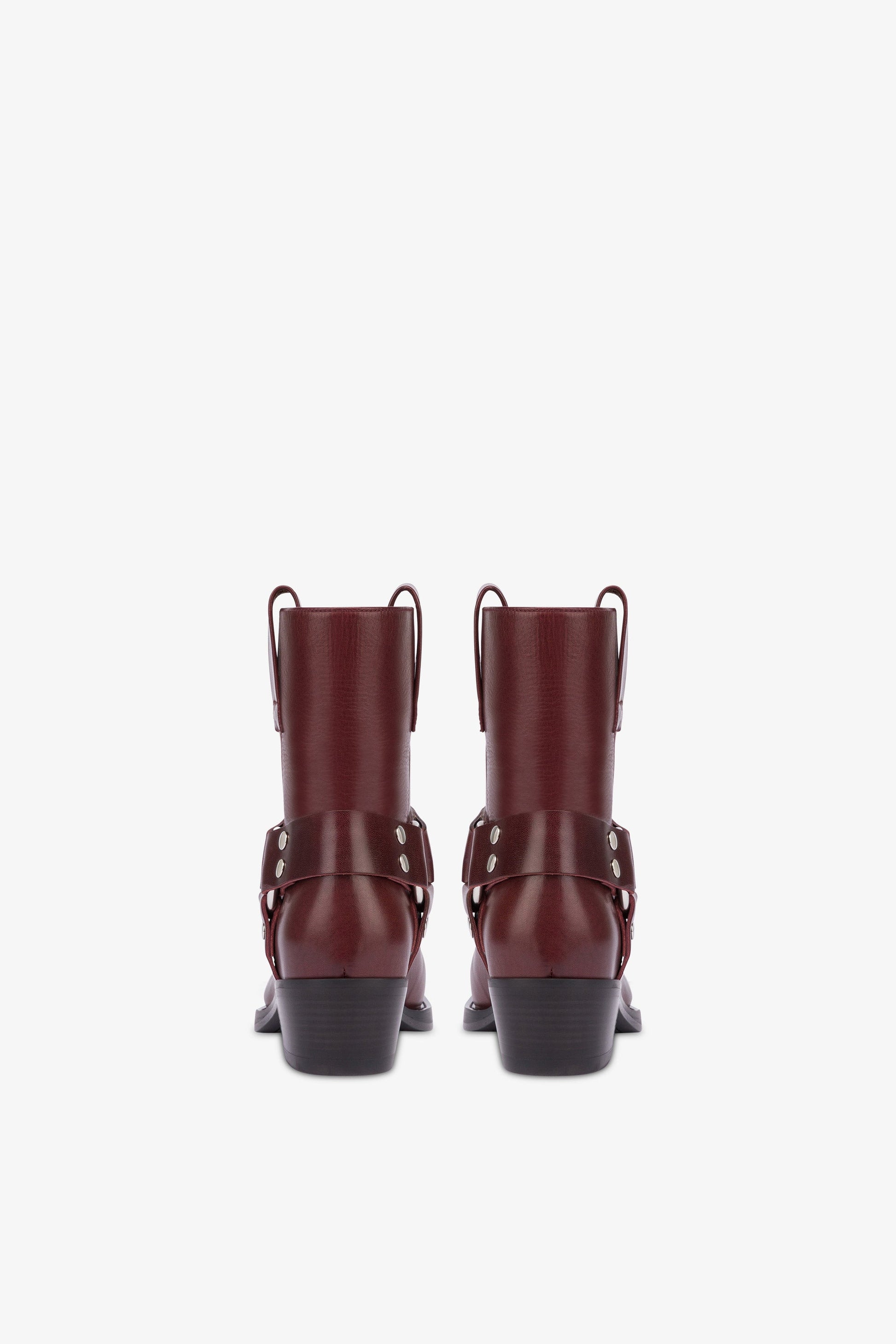 Square-toe ankle boots in soft plum leather