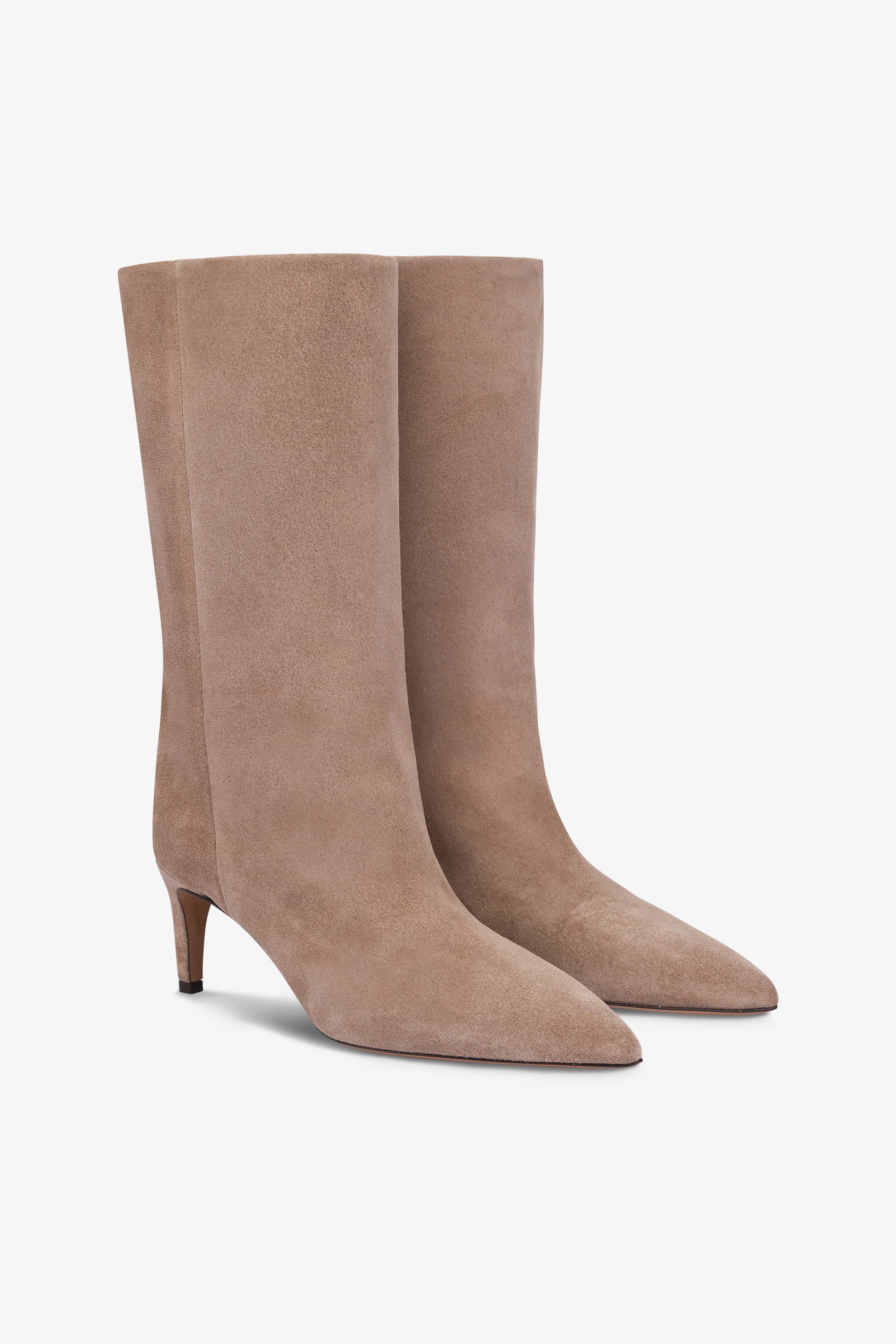 Calf-high boots in smooth koala suede leather