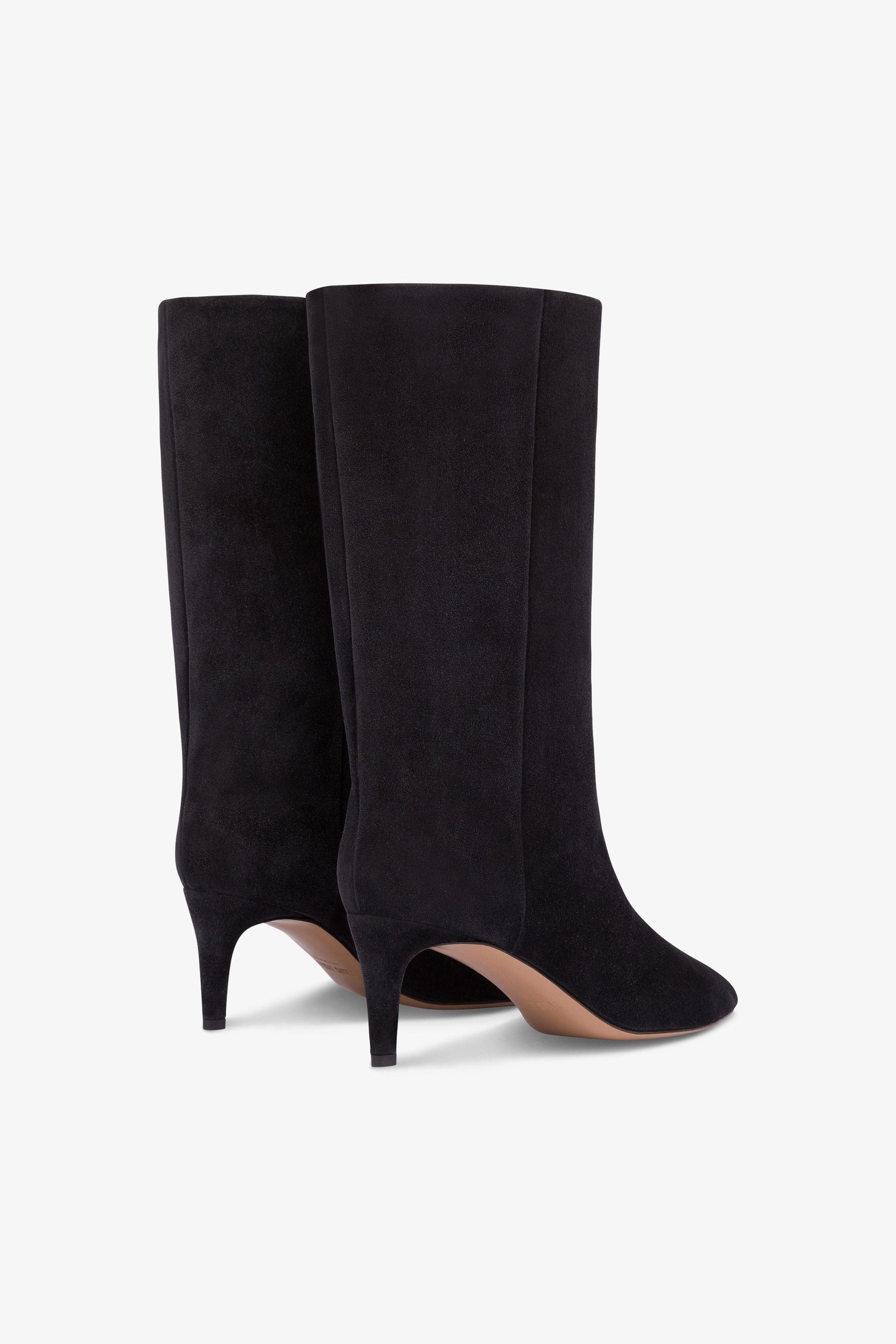 Bottes a hauteur de mollet en daim lisse noir ecru