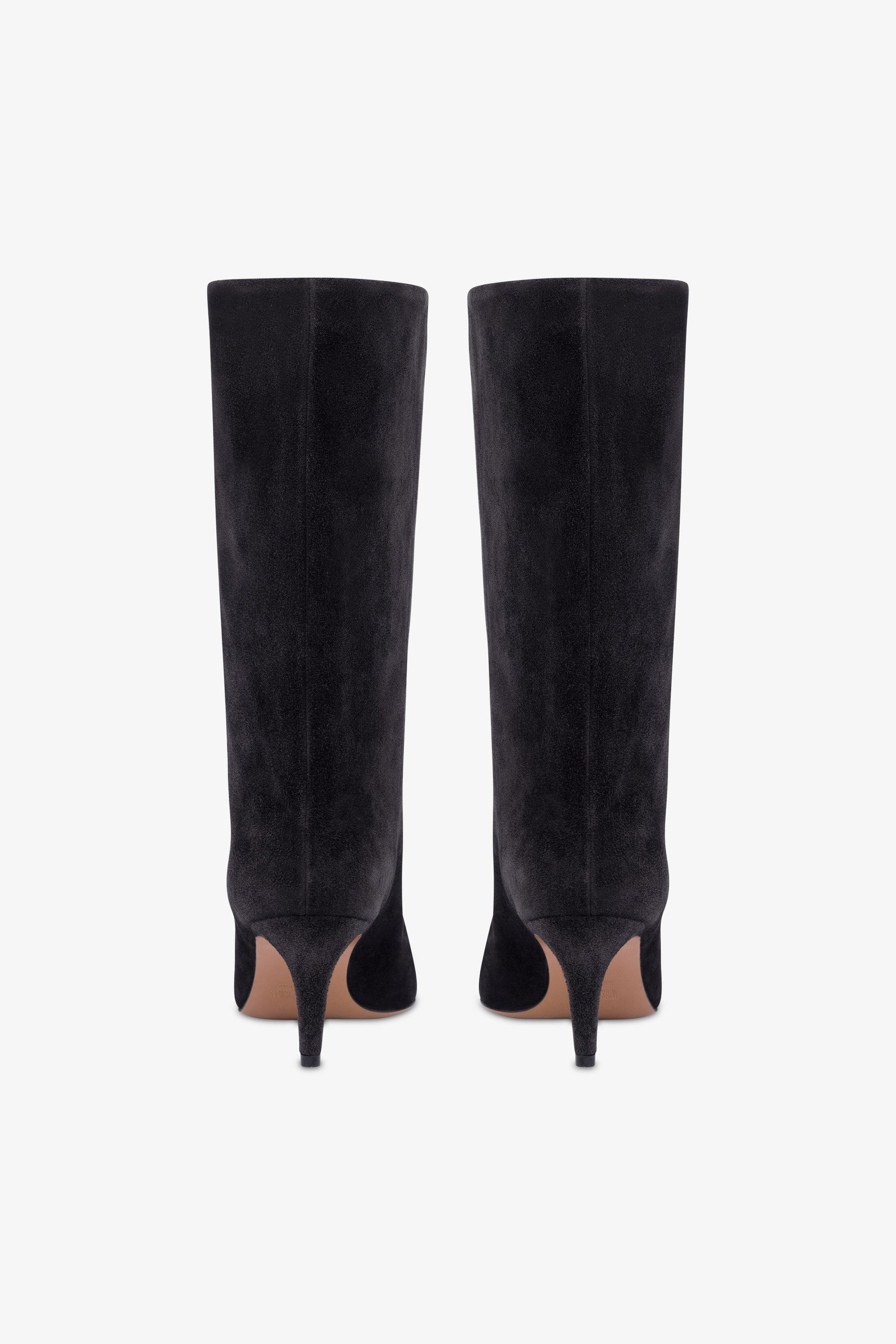 Calf-high boots in smooth off-black suede leather