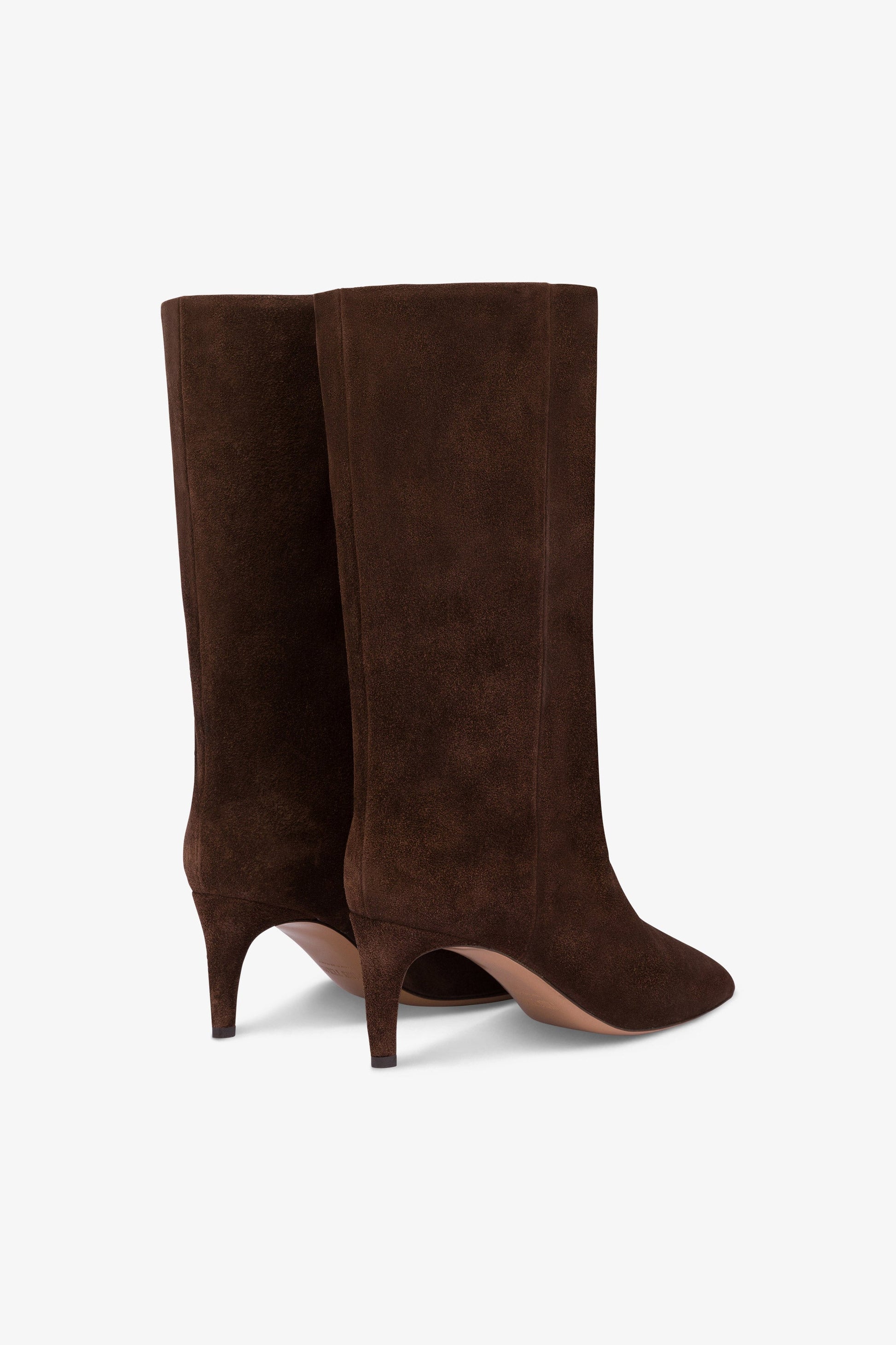 Calf-high boots in smooth pepper suede leather