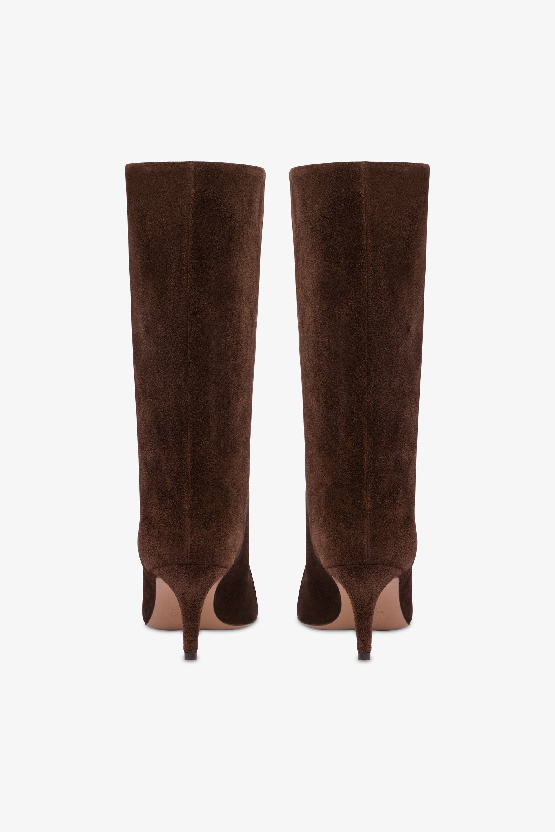 Calf-high boots in smooth pepper suede leather