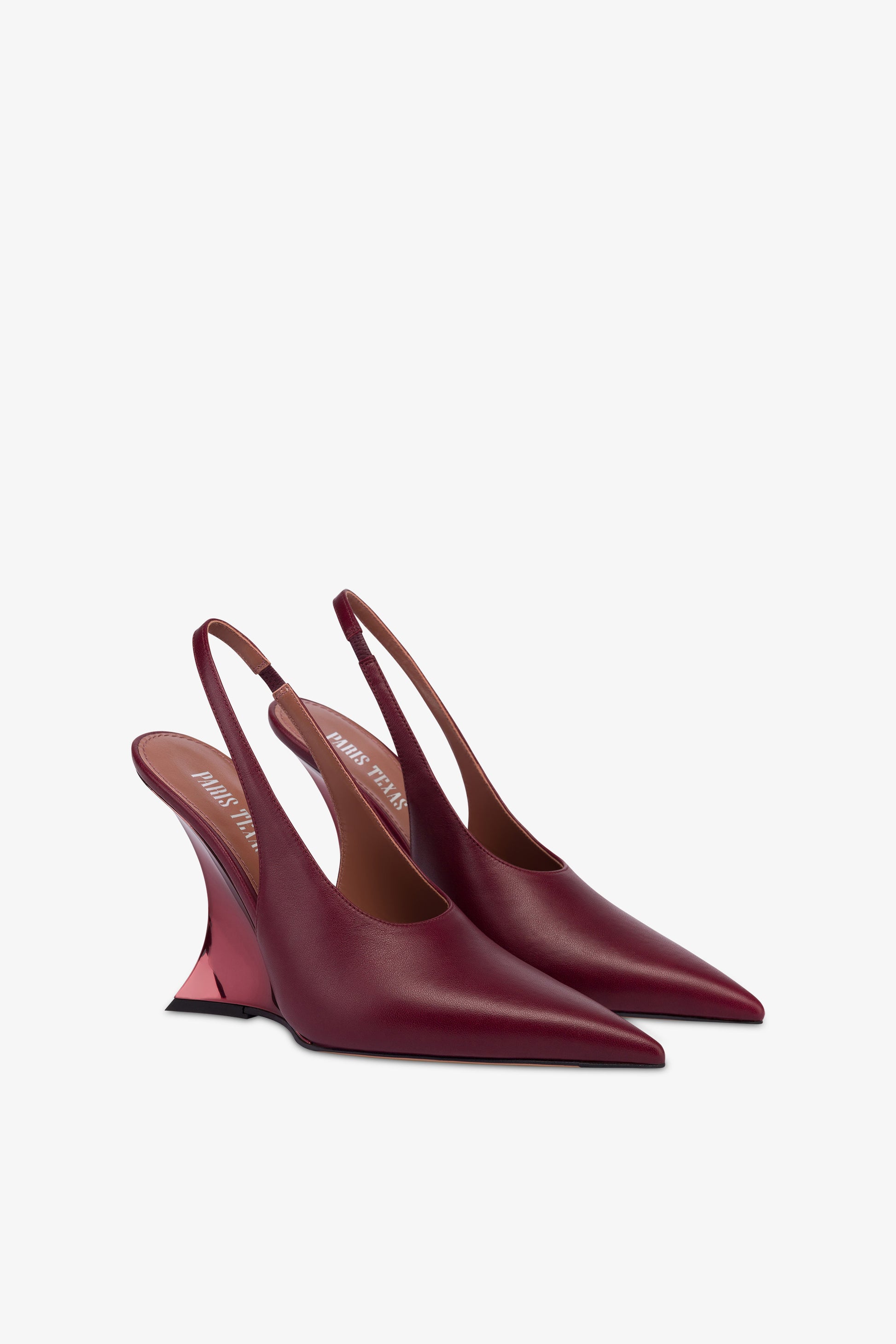 Slingbacks in burgundy and rouge noir leather