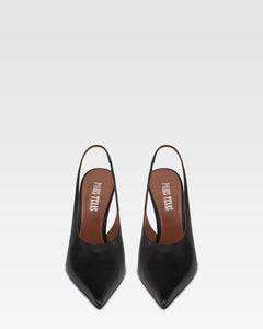 Slingbacks in black and silver leather