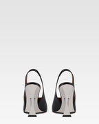 Slingbacks in black and silver leather