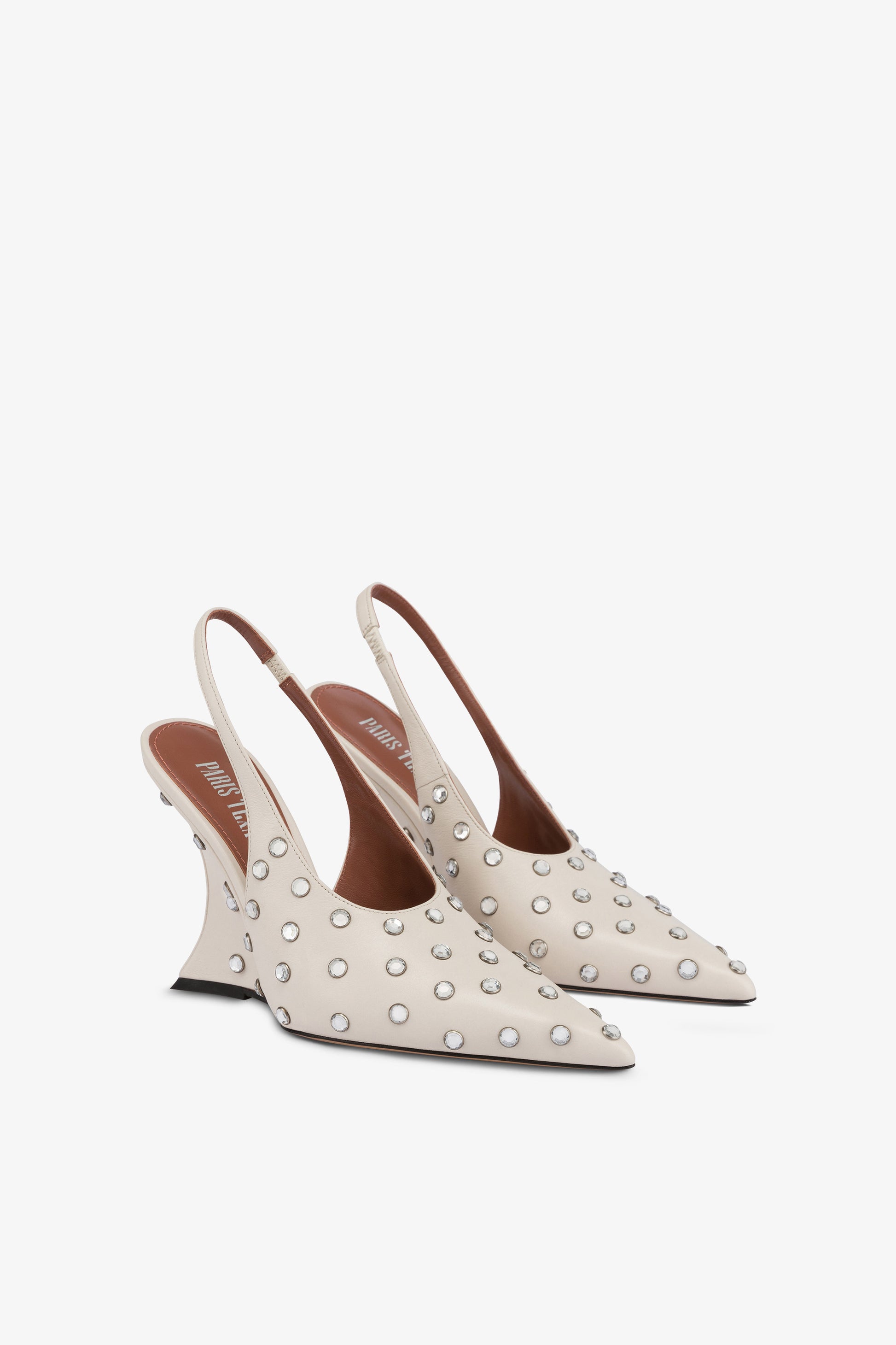 Slingbacks in milk white leather and crystals