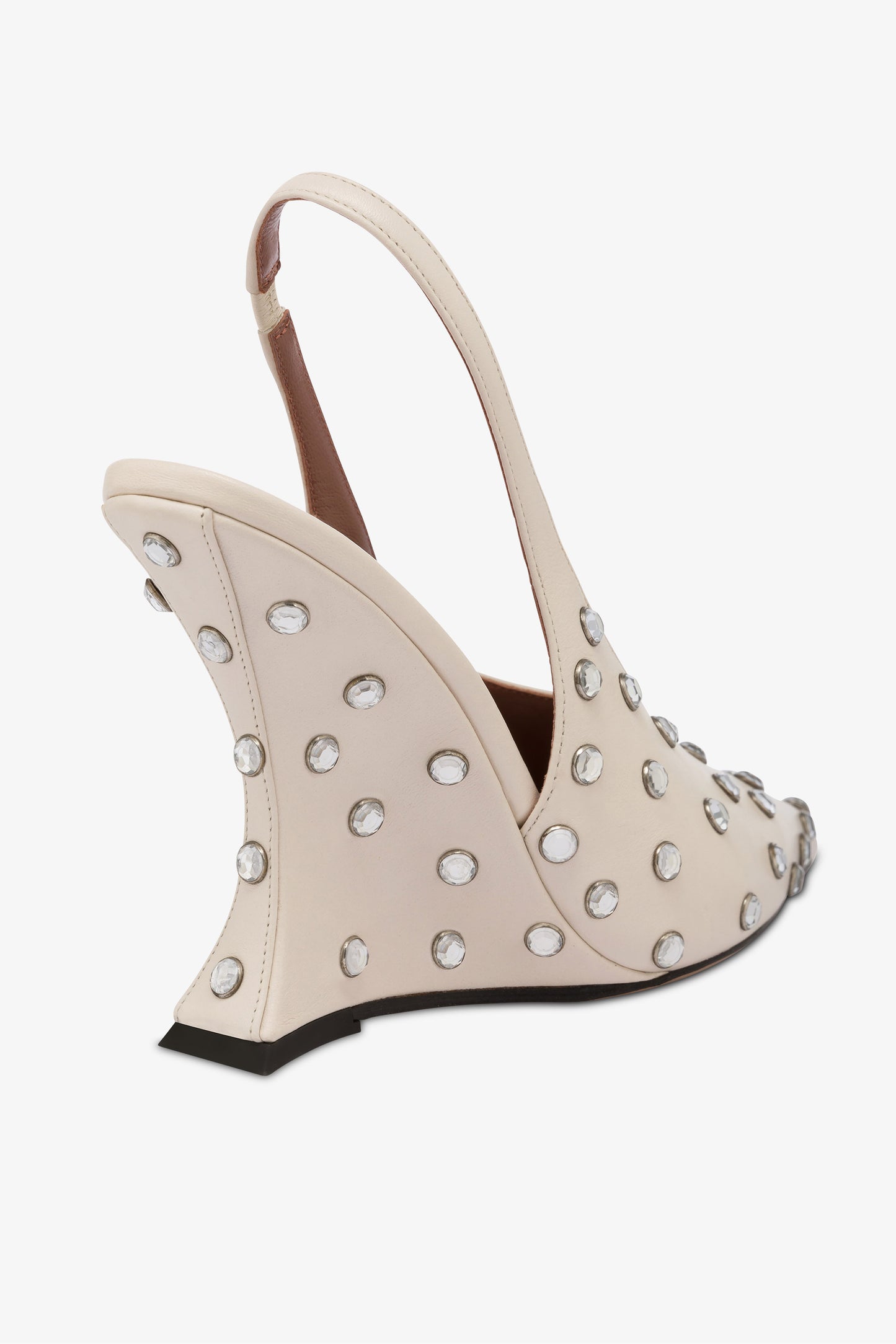 Slingbacks in milk white leather and crystals