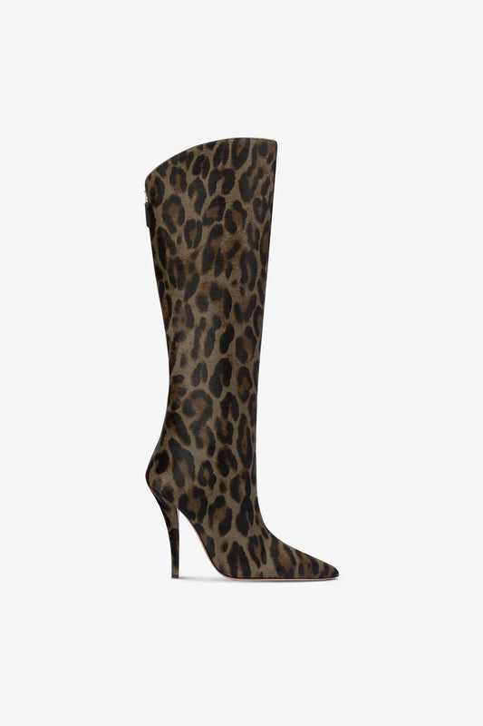 Bottes en cuir de vachette imprime leopard et couleur graphite