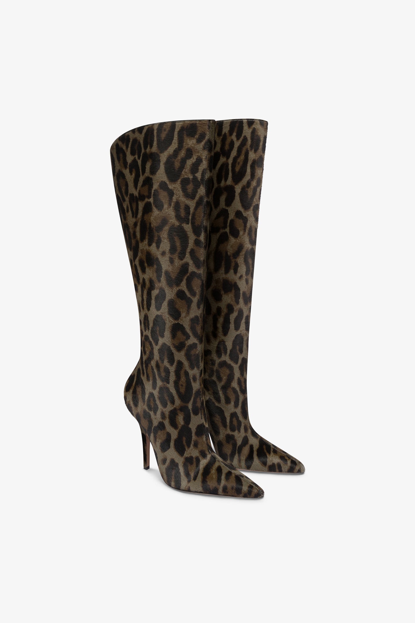 Stiefel aus graphitfarbenem Rindsleder mit Leoparden-Print