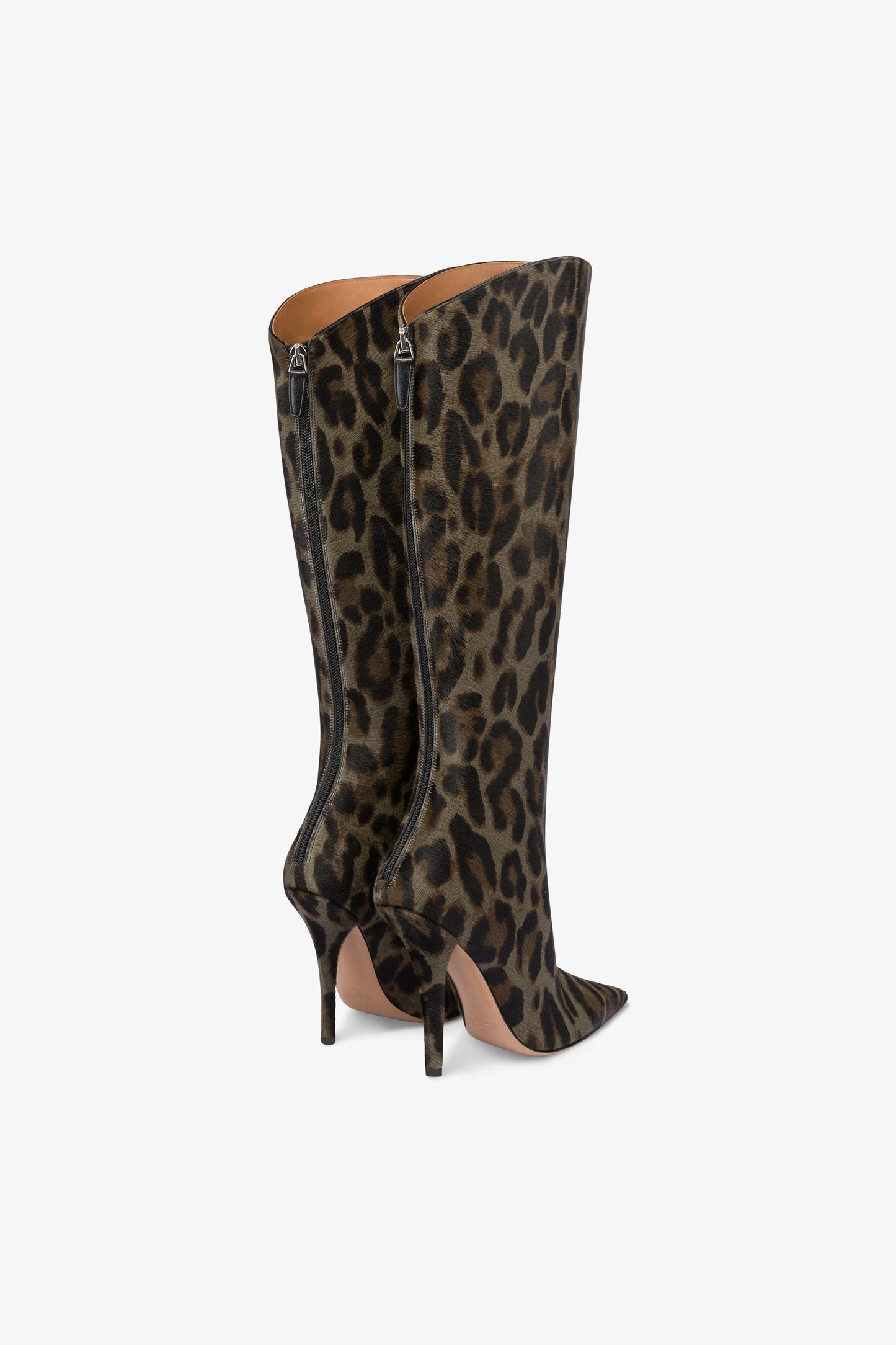 Bottes en cuir de vachette imprime leopard et couleur graphite