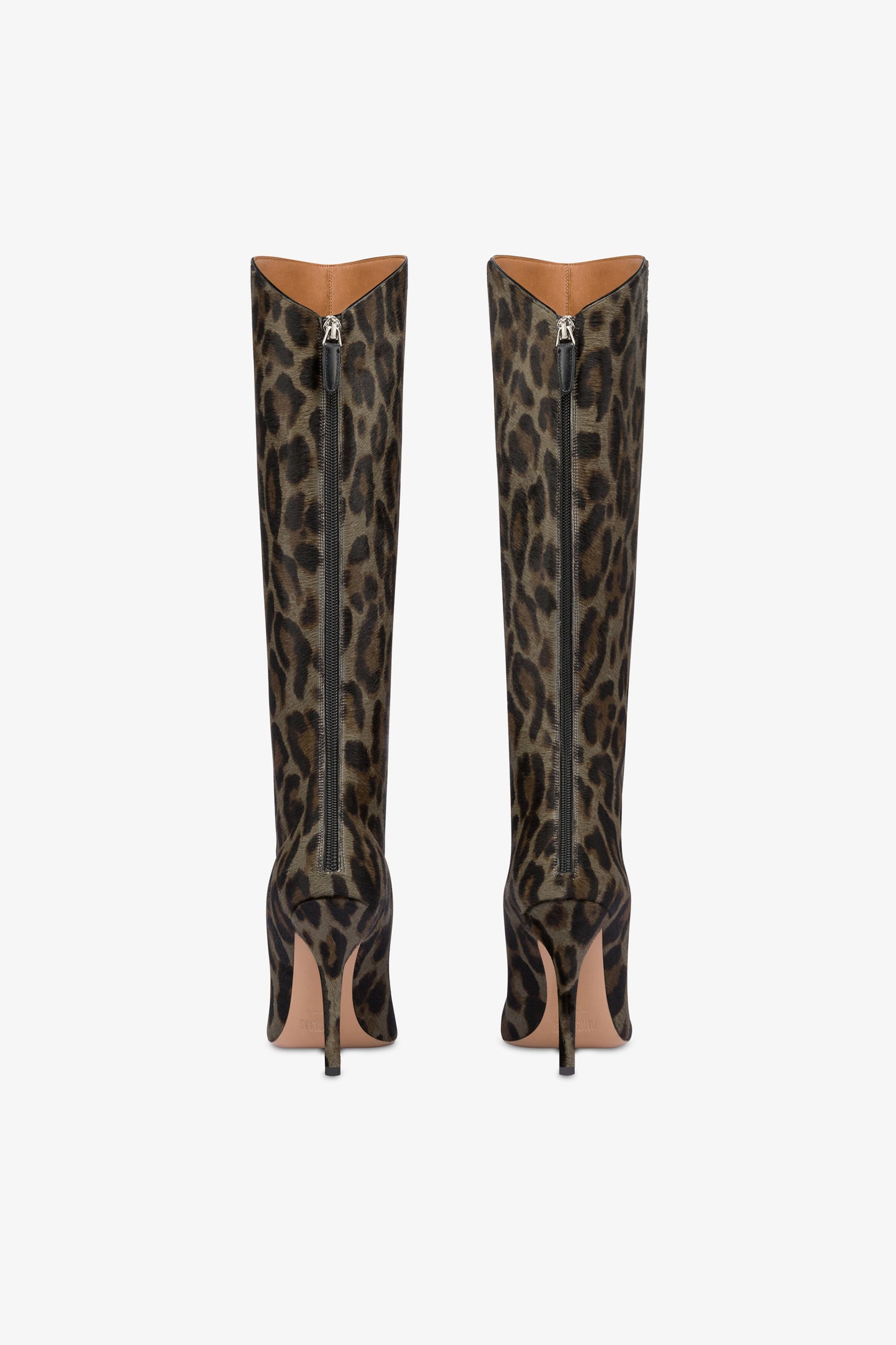 Stiefel aus graphitfarbenem Rindsleder mit Leoparden-Print