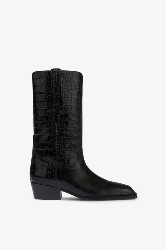 Botas de piel negra efecto cocodrilo