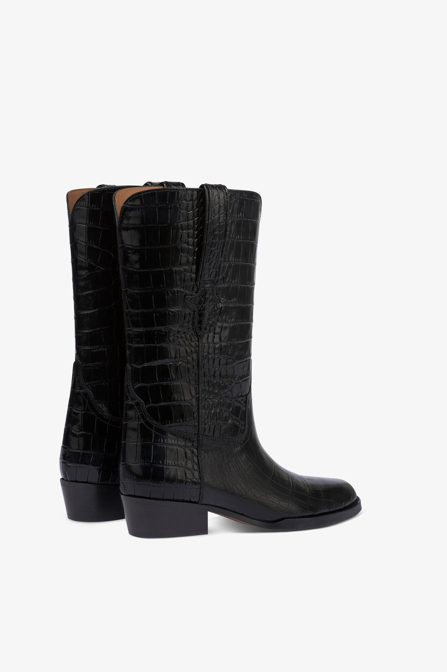 Bottes en cuir gaufre facon croco noir