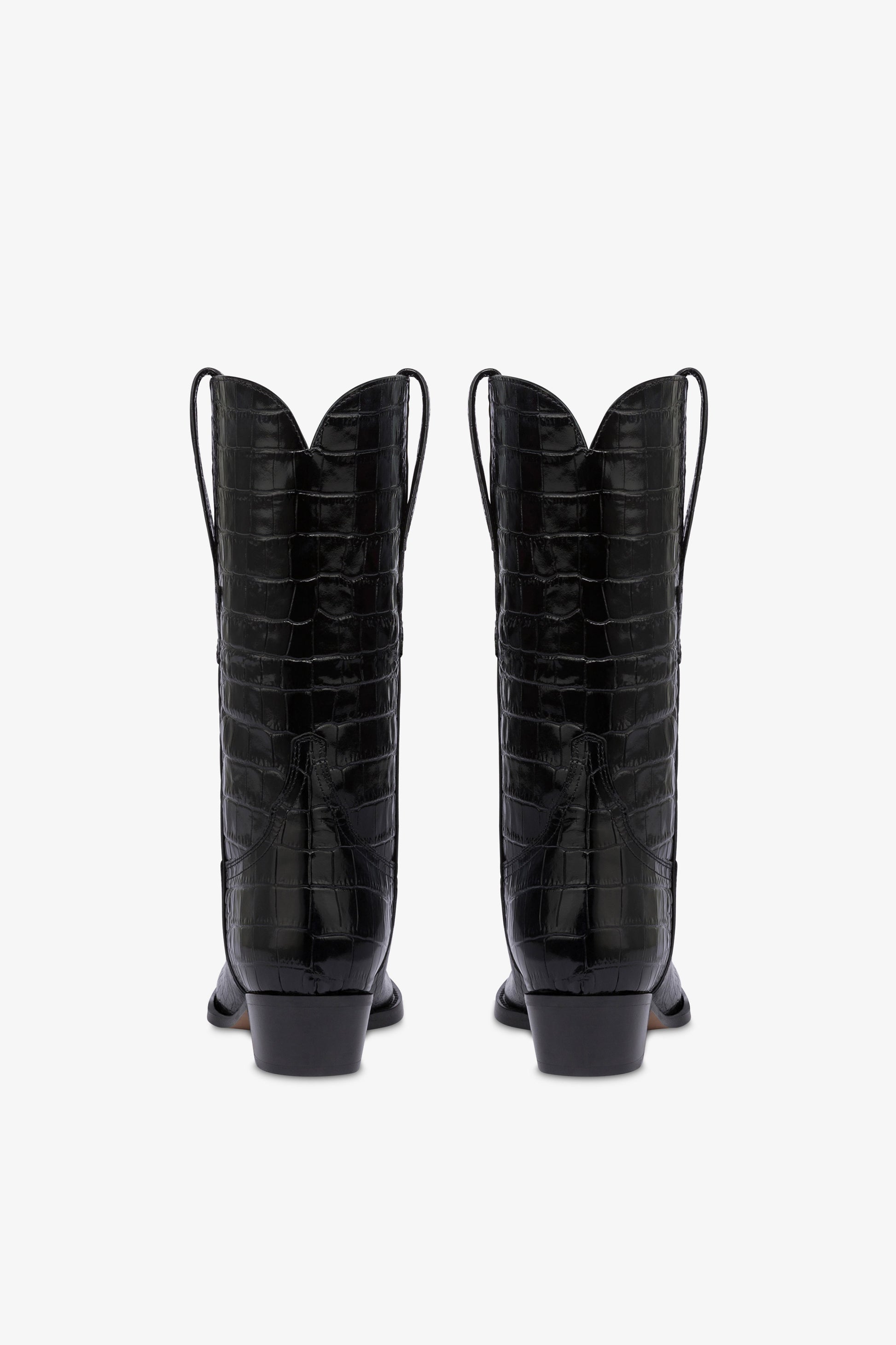 Bottes en cuir gaufre facon croco noir