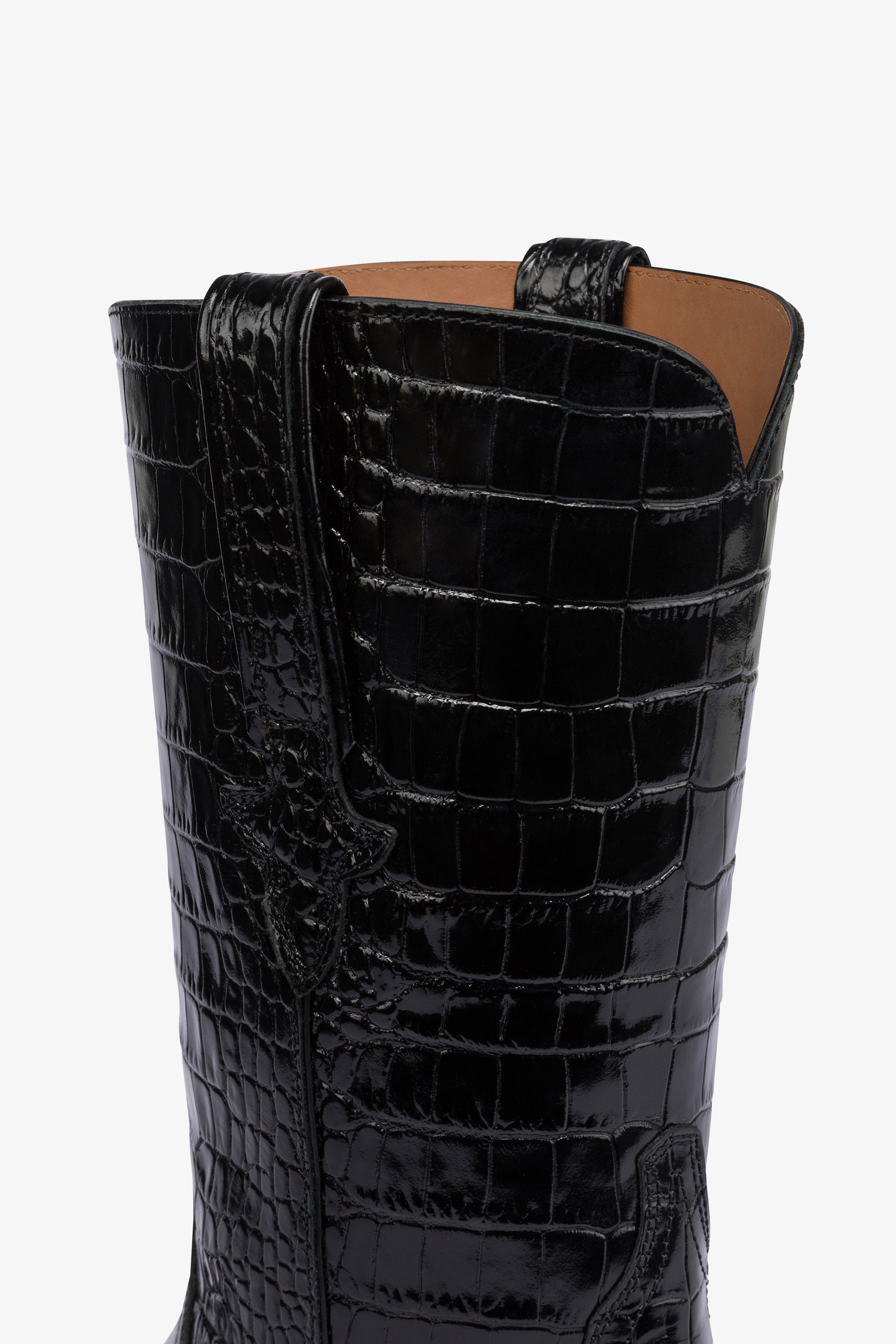 Bottes en cuir gaufre facon croco noir