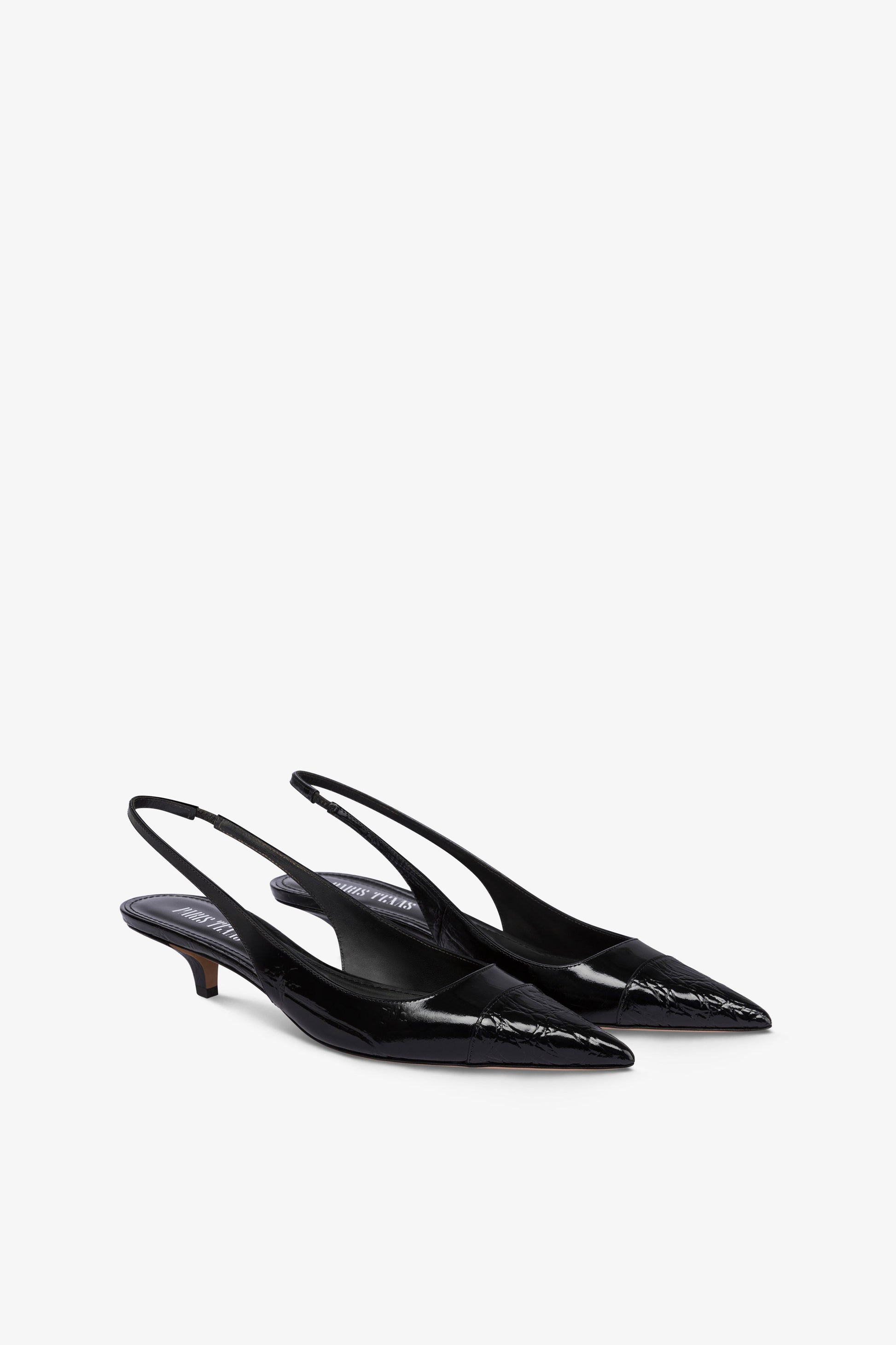 Slingback in pelle con stampa coccodrillo color nero