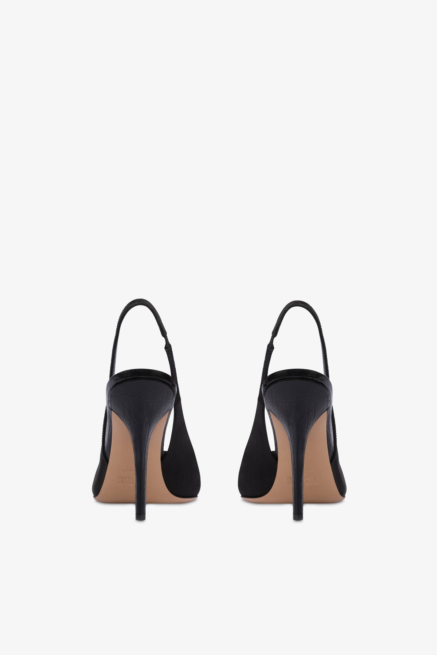 Slingback in raso nero e punta in pelle con stampa coccodrillo tono su tono