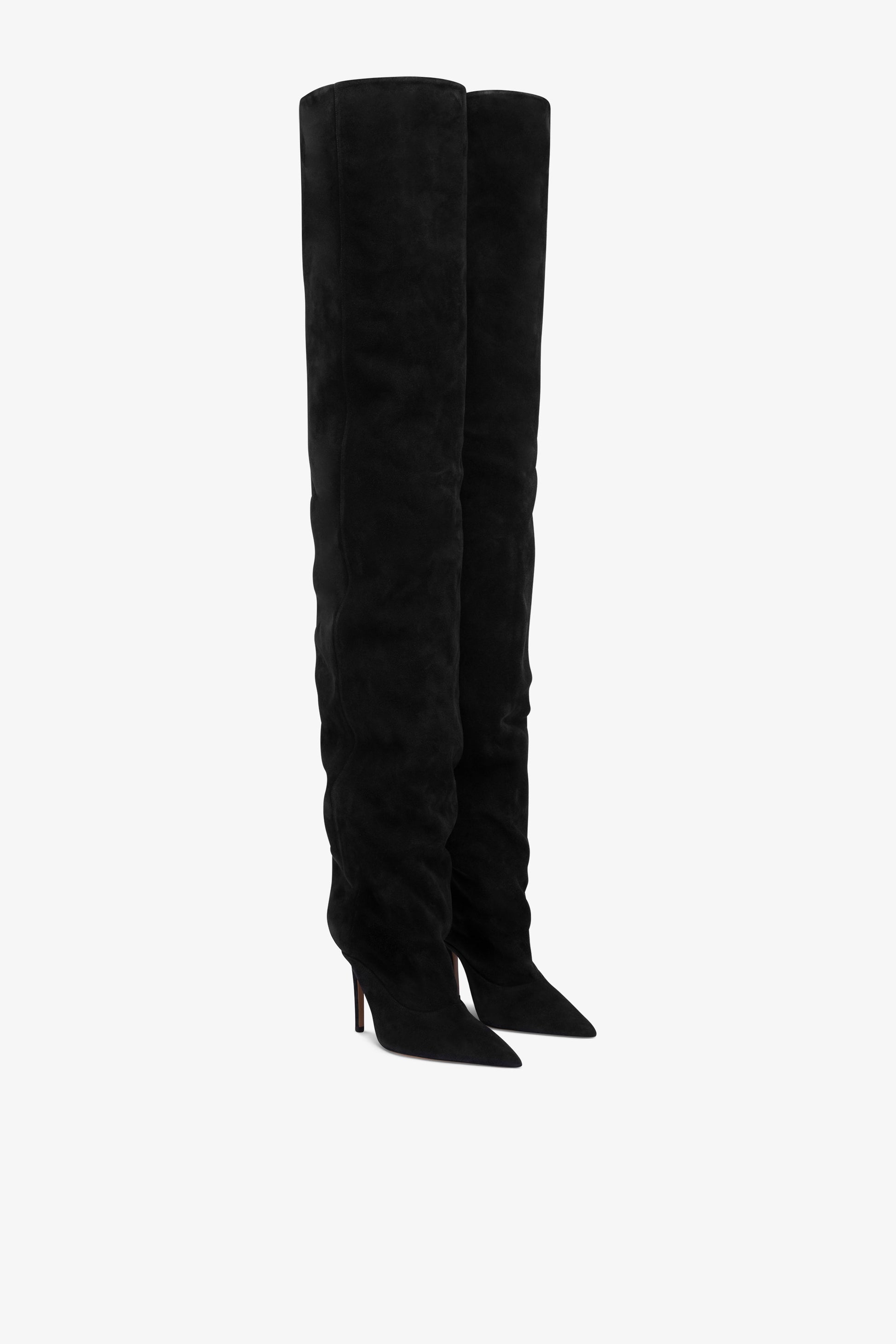 Over-the-knee boots in off-black suede leather