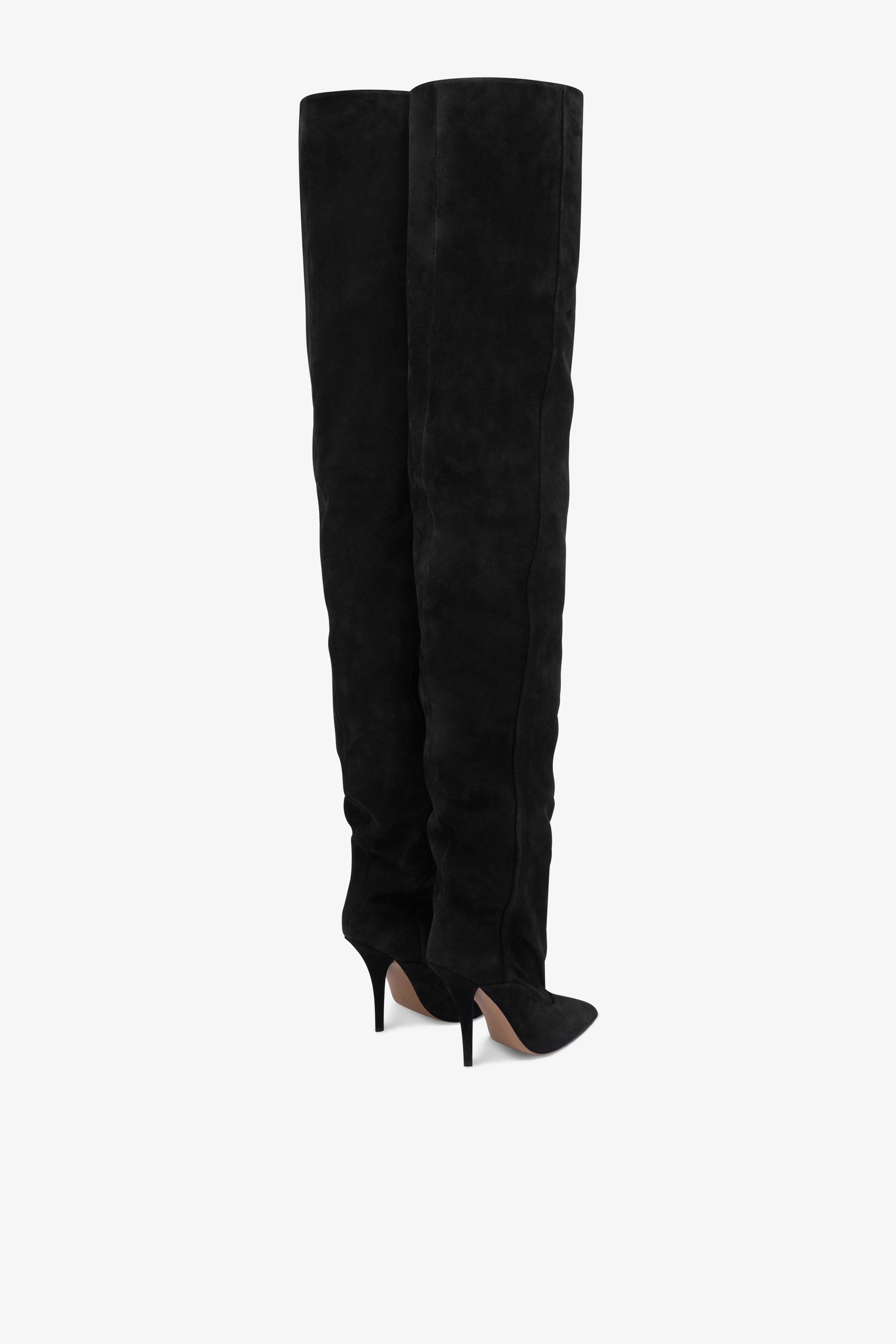 Over-the-knee boots in off-black suede leather