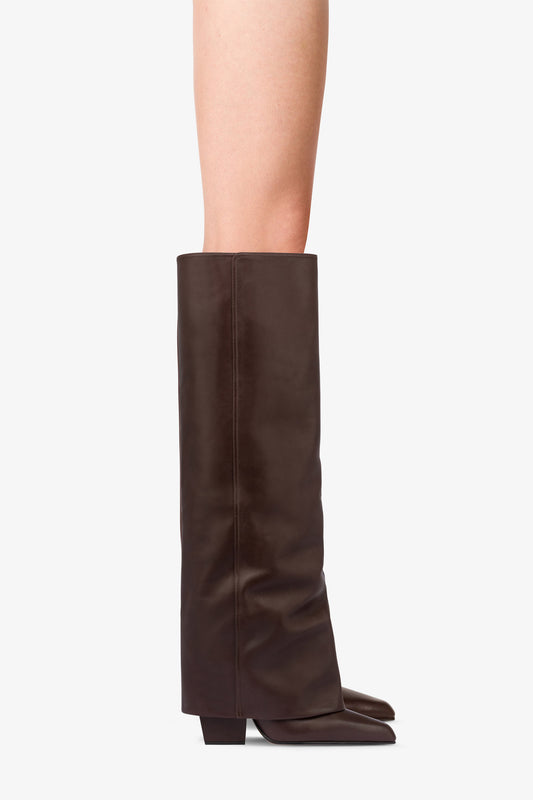 Fold-over boots in mocha leather