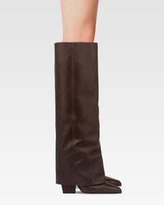 Fold-over boots in mocha leather