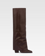 Fold-over boots in mocha leather