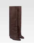 Fold-over boots in mocha leather