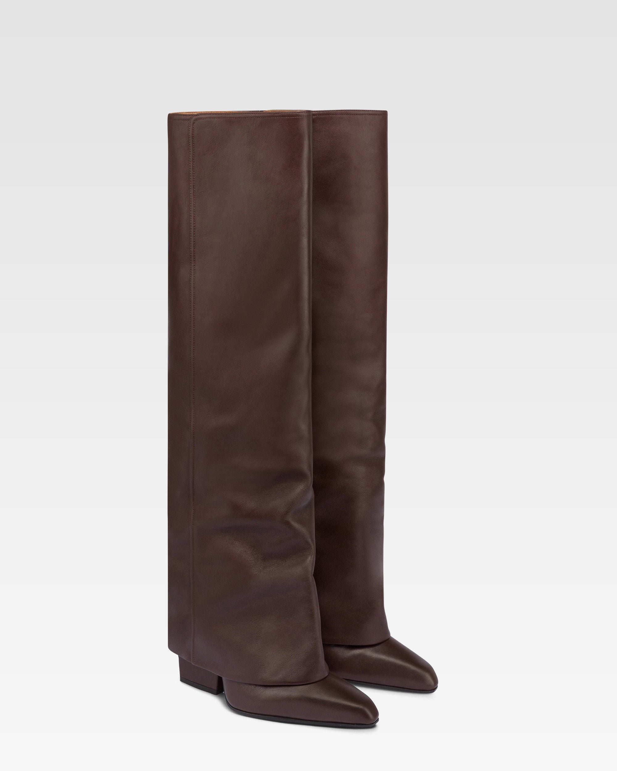 Fold-over boots in mocha leather