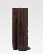 Fold-over boots in mocha leather