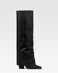 Fold-over boots in mocha leather — Black