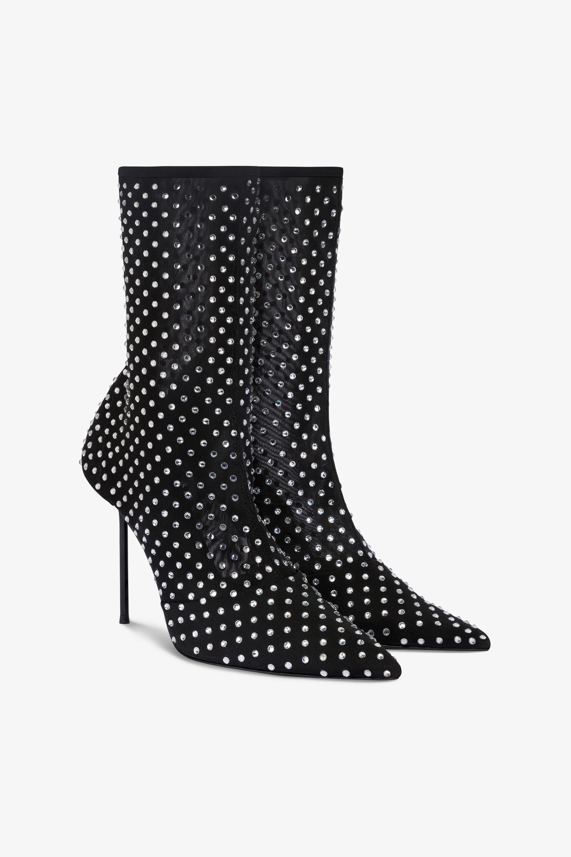 Bottines en maille extensible noire et cristal