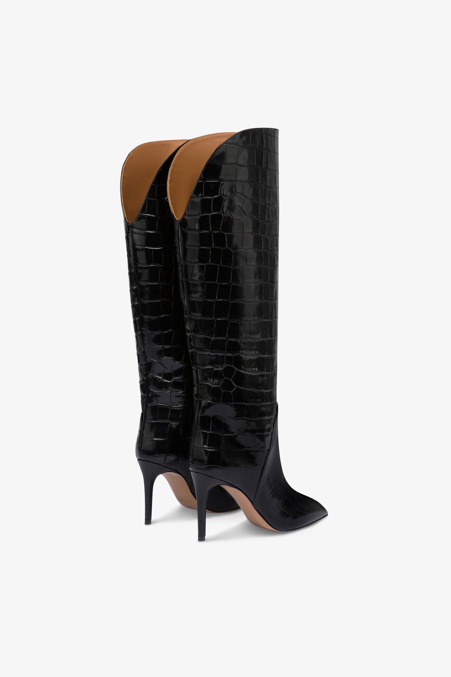 Bottes en cuir gaufre facon croco noir