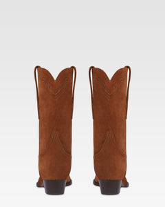 Boots in cognac calf suede leather