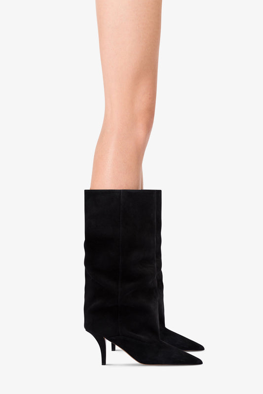 Boots in off-black suede leather