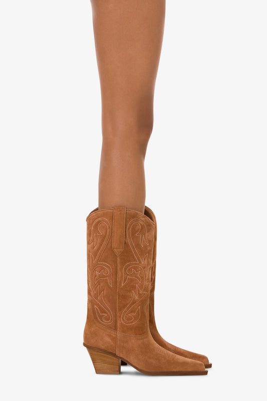 Boots in terracotta suede leather