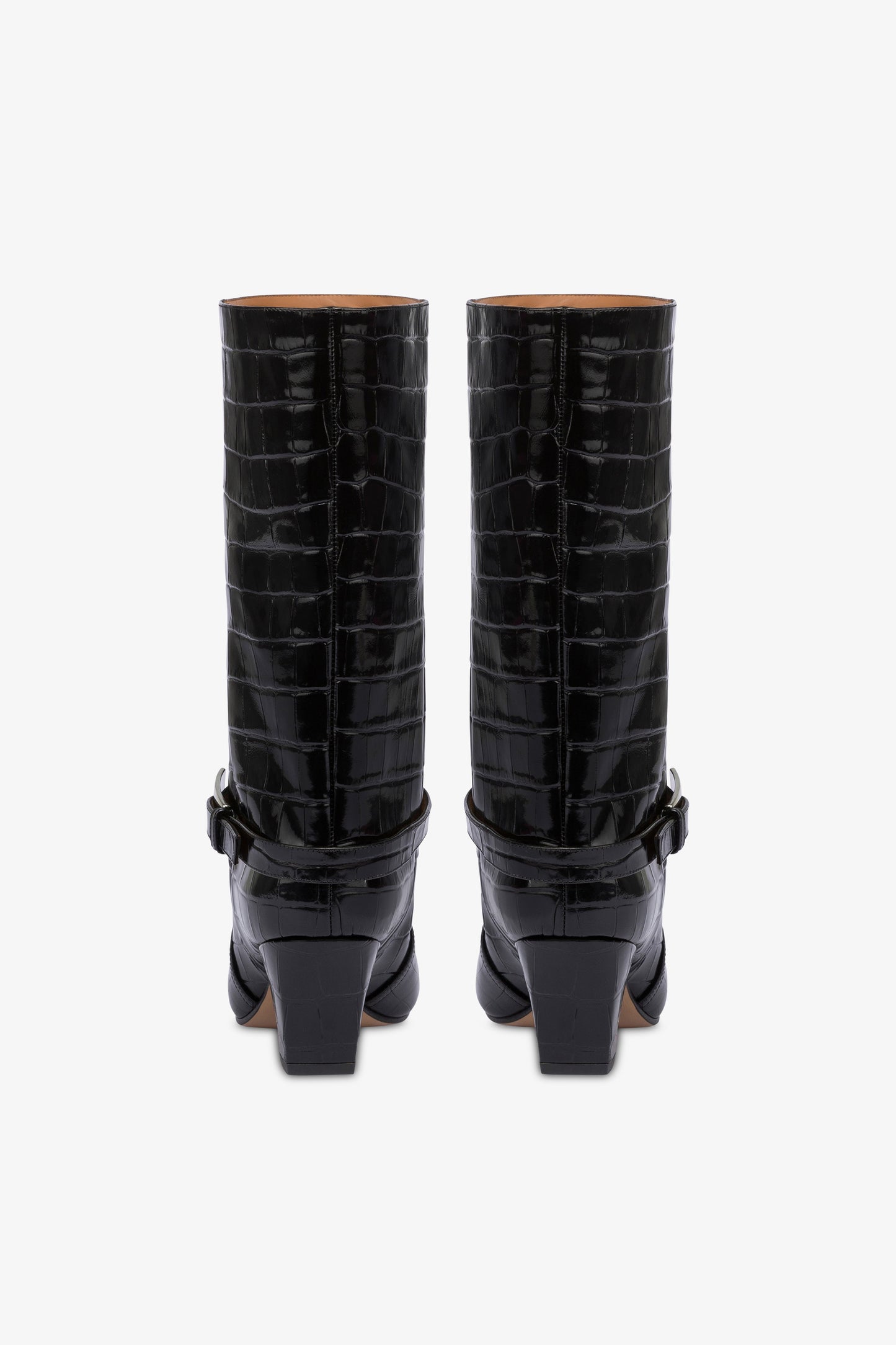 Bottes en cuir gaufre facon croco noir