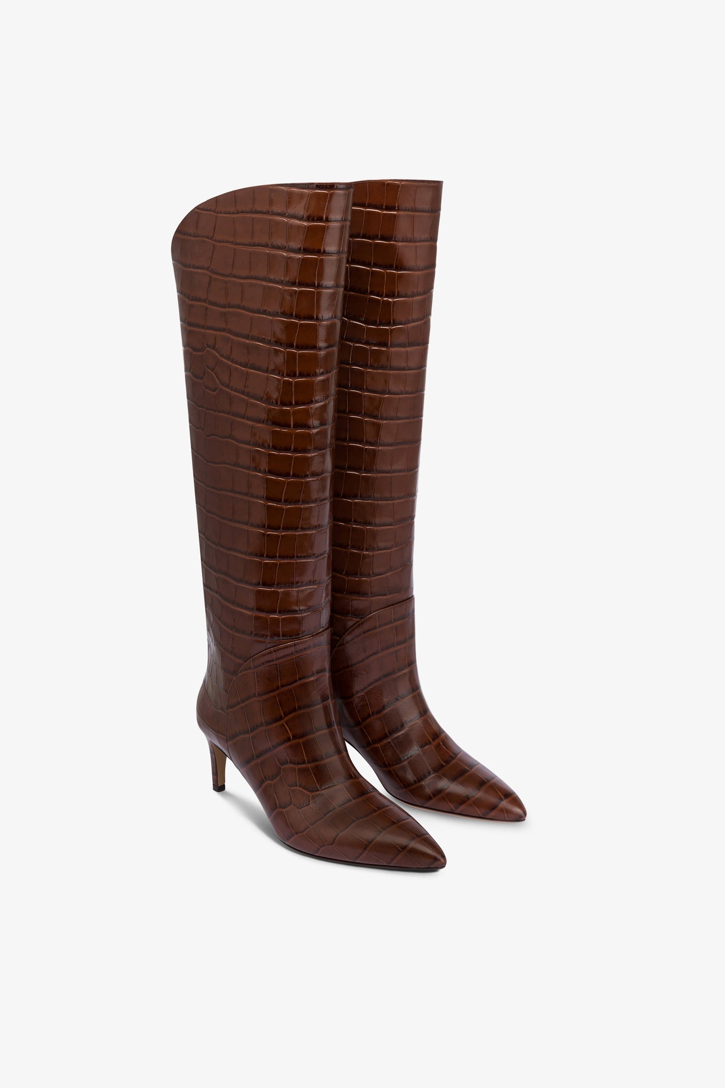 Boots in chocolate croco-embossed leather