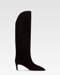 Boots in ebony calf suede leather. — Ebony