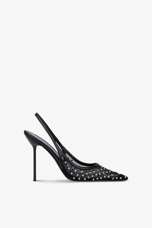 Slingbacks aus Mesh in Schwarz und Kristall