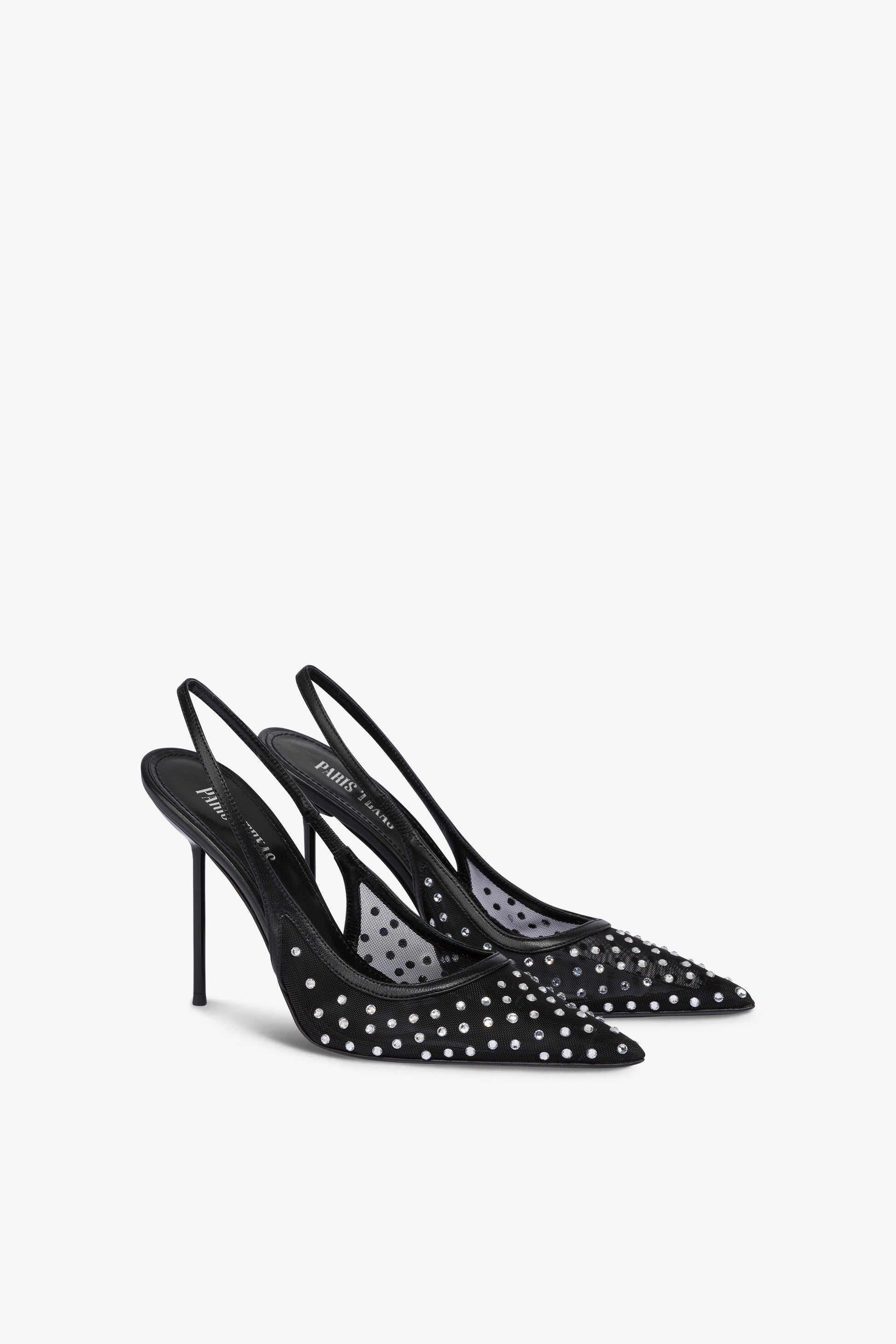 Slingbacks aus Mesh in Schwarz und Kristall