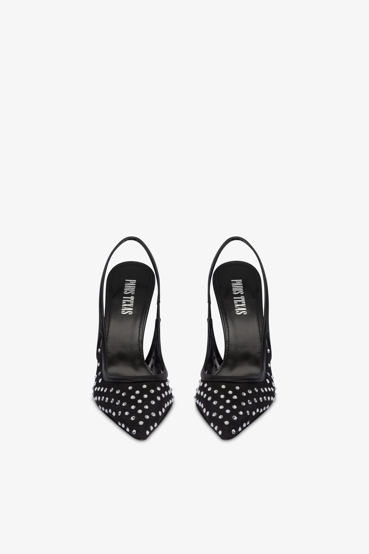 Slingbacks in black and crystal mesh